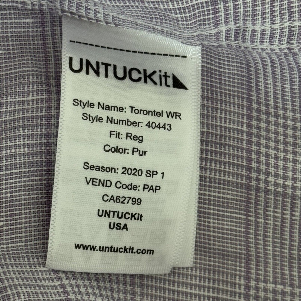 UNTUCKit Button Down Shirt Plus 2XL Torontel Regular Fit Purple Plaid Linen - Picture 9 of 14